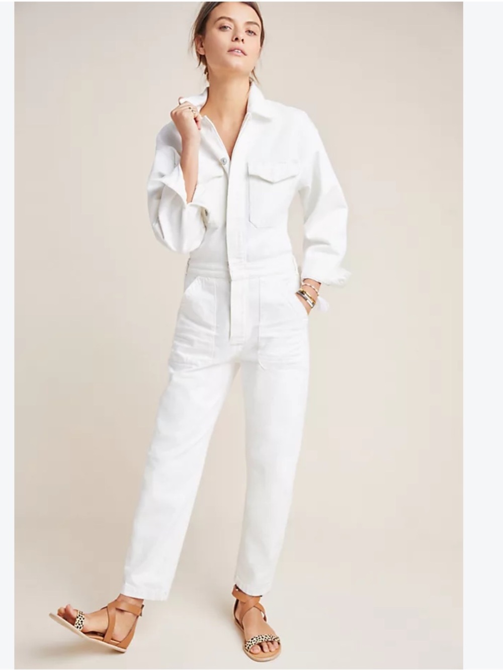 Citizens of Humanity Marta Utility Denim Jumpsuit Cotton Ivory White Sz XS